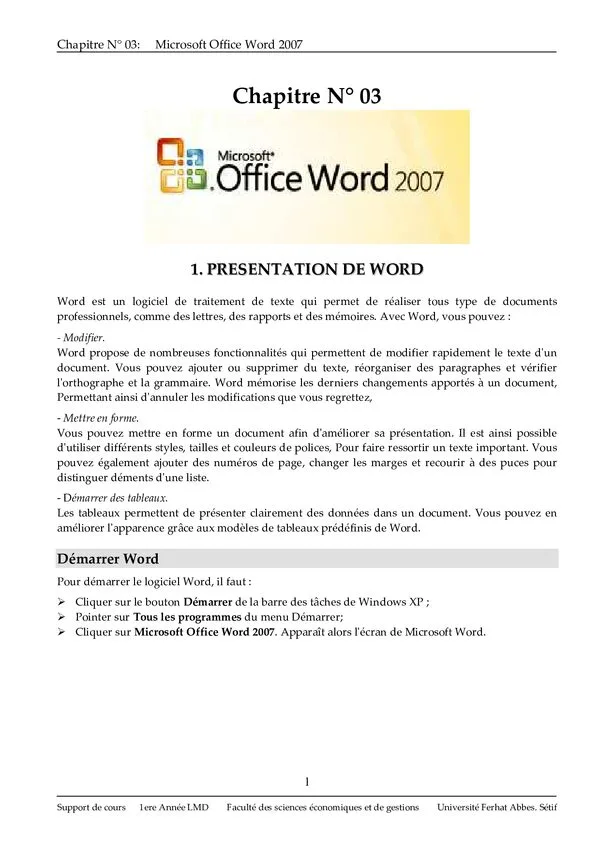 المحاضرة 03: Microsoft Office Word 2007 – الإعلام الآلي