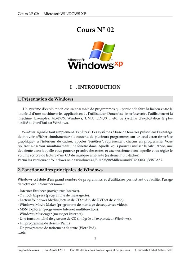 المحاضرة 02: Microsoft Windows XP – الإعلام الآلي