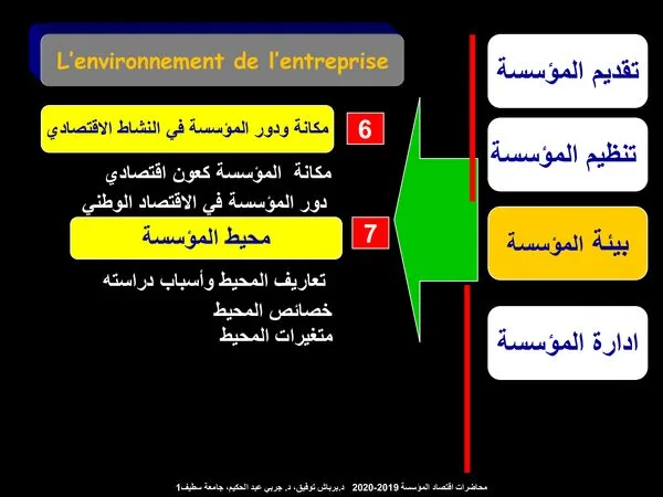 محاضرة 7: مكانة ودور المؤسسة وبيئة المؤسسة – اقتصاد المؤسسة