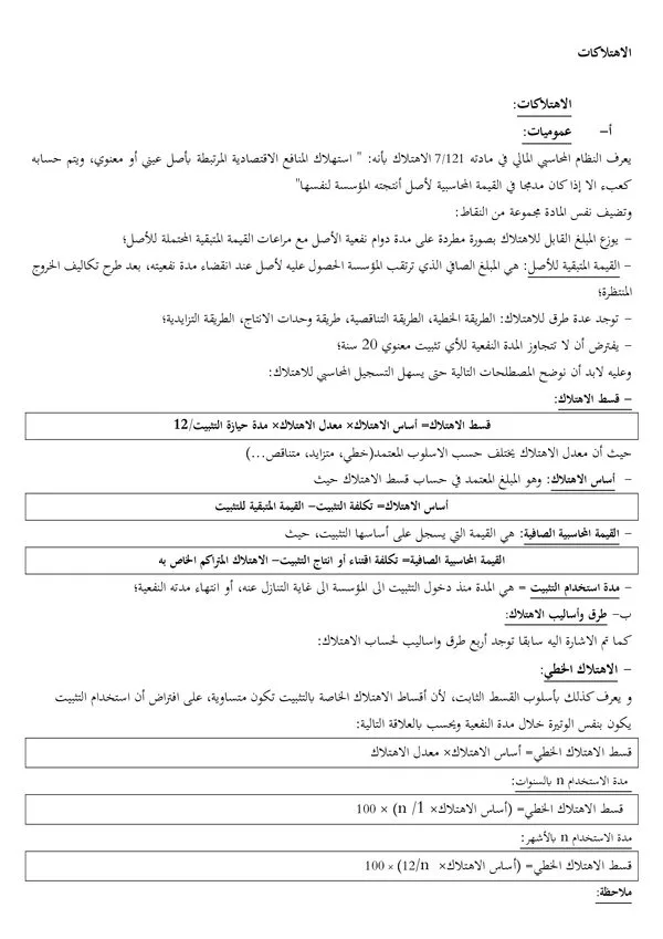 ملحق الفصل السادس: الاهتلاكات – المحاسبة المالية