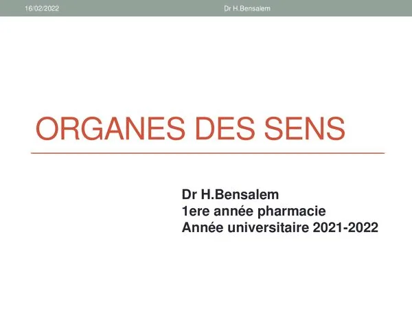 Cours: Organes des sens – La vision – 1ère année pharmacie – Anatomie