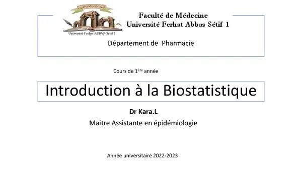 Cours : Introduction à la Biostatistique – Biostatistique