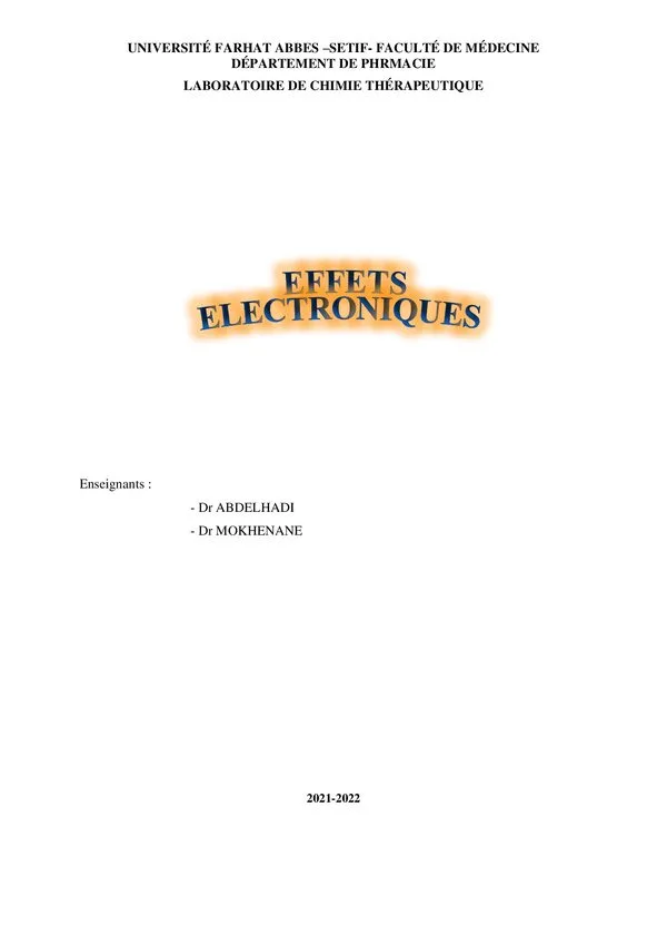 Cours : Effets électroniques – Chimie thérapeutique