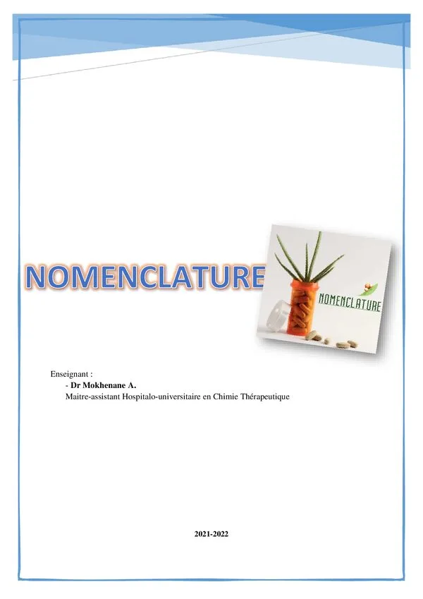 Cours 2 : Nomenclature des composés organiques selon les règles IUPAC – Chimie thérapeutique