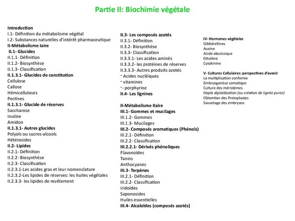 المحاضرة 8: الكيمياء الحيوية النباتية – Biochimie