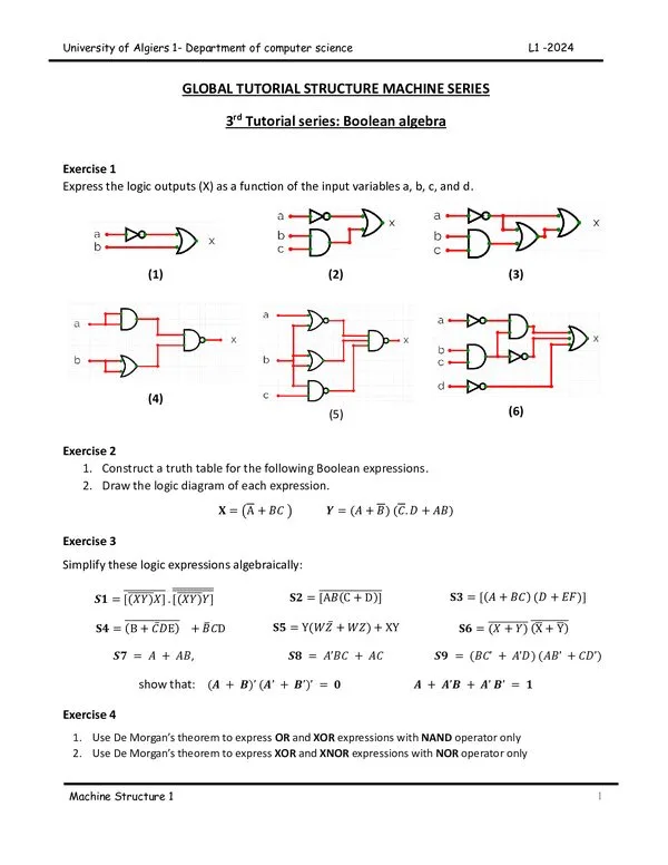 السلسلة التطبيقية 3: الجبر البولياني – Machine Structure 1
