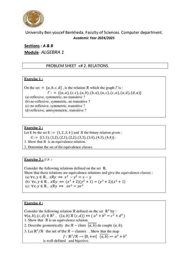 TD 2: Relations – Algebra 1