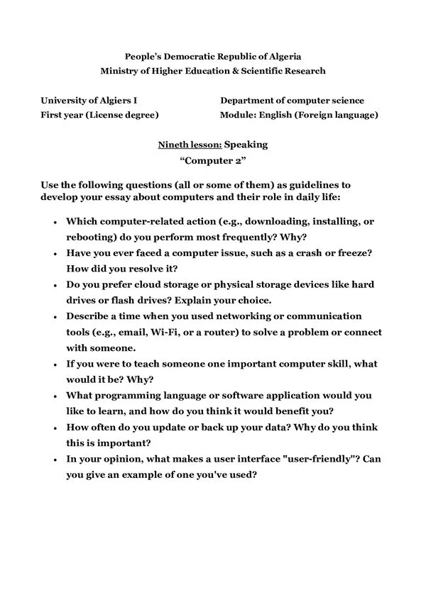 Lesson 9: Computer 2 – English (Foreign language)