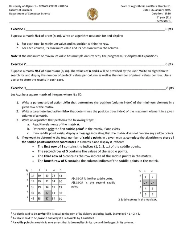 TD: Recherche dans les matrices – Algorithmique et Structures de Données