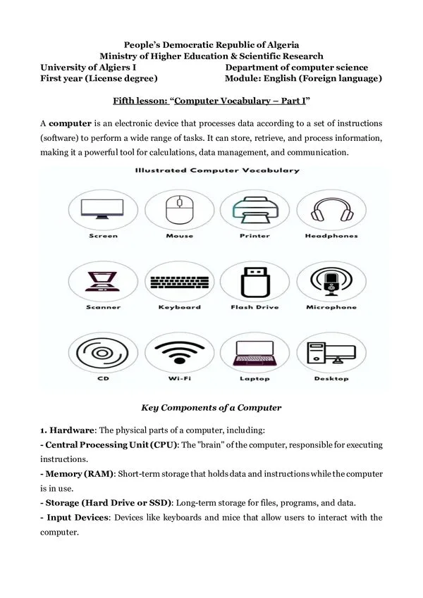 Course 5: Computer Vocabulary – Part I – English (Foreign language)