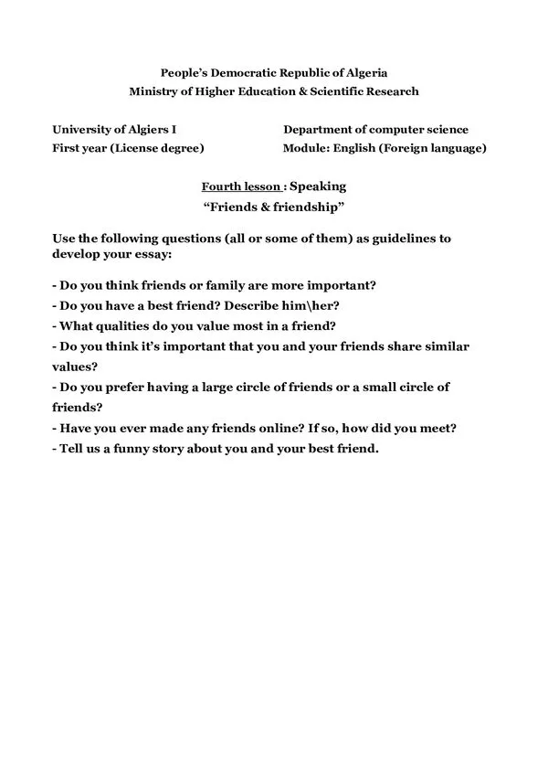 Lesson 4: Friends & friendship – English (Foreign language)