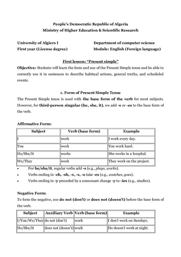 Lesson 1: Present simple – English (Foreign language)