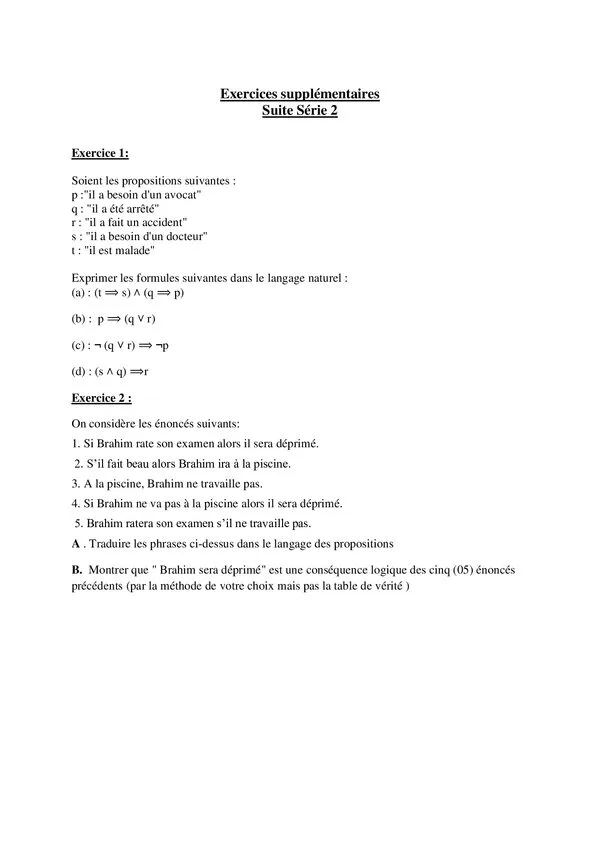TD Série 2: Logique propositionnelle – Mathématiques