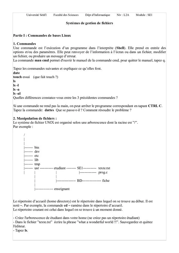 TP 2: سystèmes de gestion de fichiers – SE1