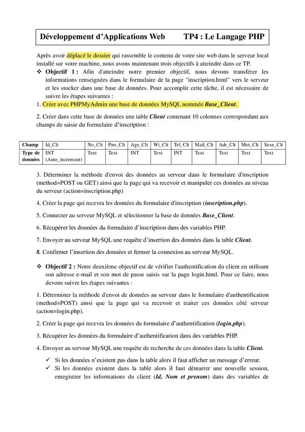 TP TP4 : Développement d’applications web avec PHP – Développement d’applications web