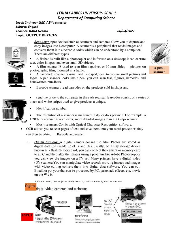 COURS: OUTPUT DEVICES – English