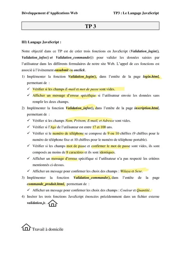 TP 3 : Le Langage JavaScript – Développement d’Applications Web