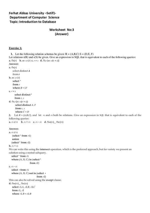 TD 3: Introduction to Database – Computer Science