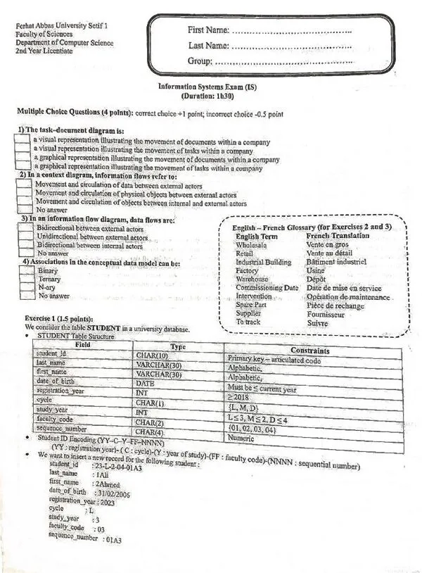 Exam: Information Systems (IS) – Computer Science – نظم المعلومات