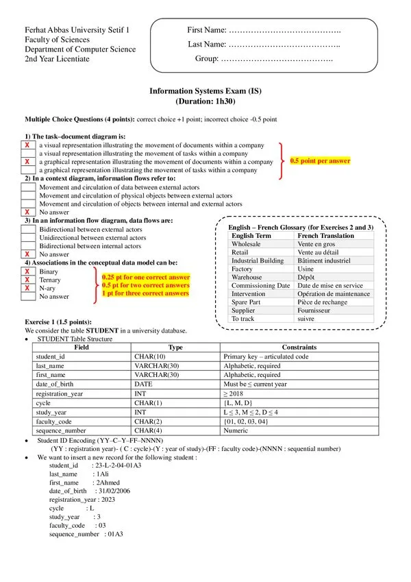 Exam: Information Systems (IS) – Computer Science 2nd Year