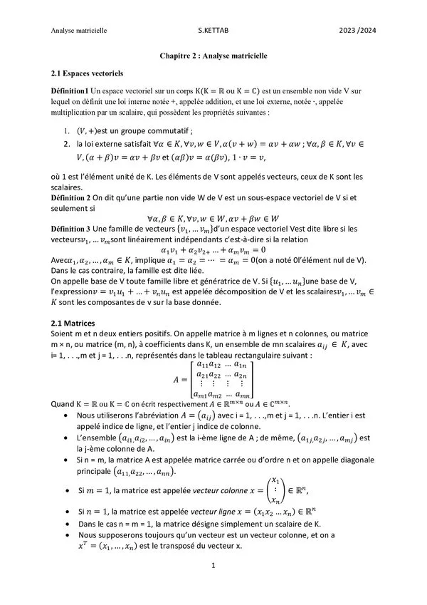 Chapitre 2 : Analyse matricielle – رياضيات