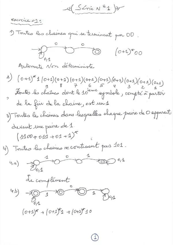 TD Série 1: Automates non déterministes et expressions régulières – Théorie des langages et automates