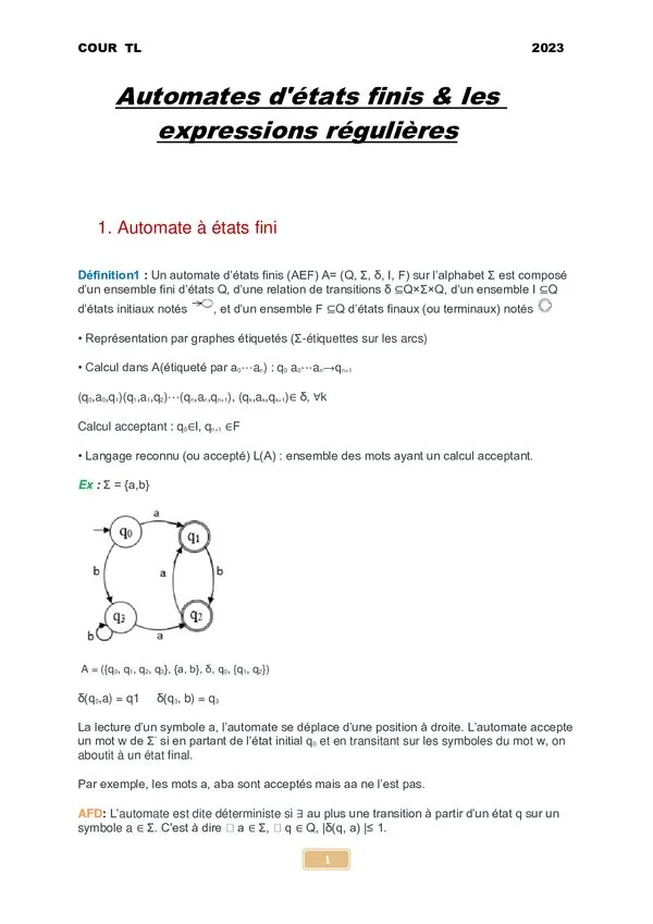 Cours: Automates d’états finis & expressions régulières