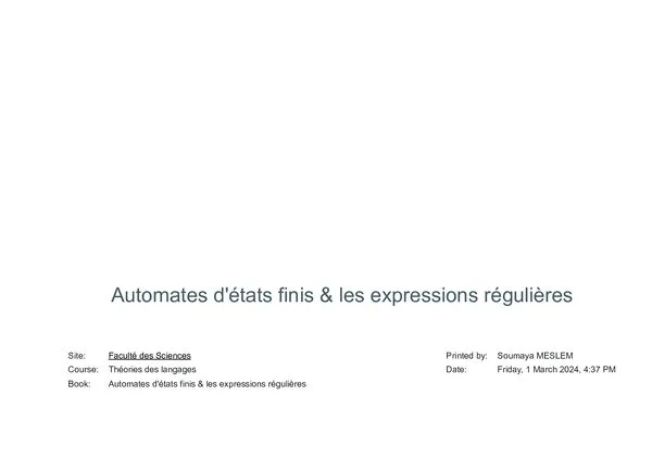 دورة: Automates d’états finis & les expressions régulières – Théories des langages