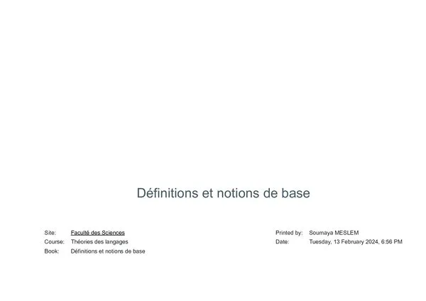 دورة: تعريفات ومفاهيم أساسية – نظريات اللغات – Théories des langages