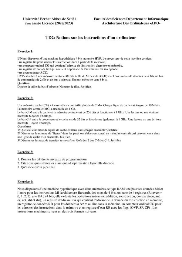 TD2: Notions sur les instructions d’un ordinateur – Architecture Des Ordinateurs – Architecture Des Ordinateurs (ADO)