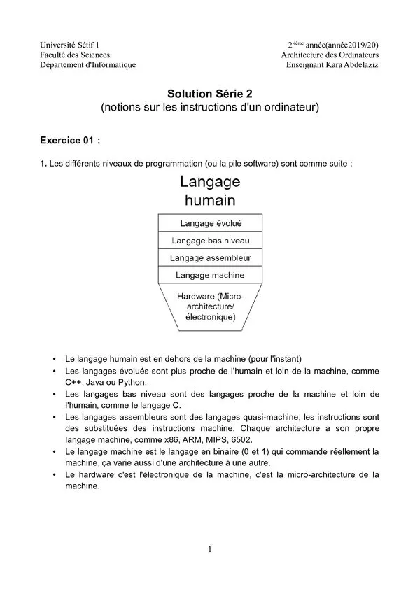 حل السلسلة 2: مفاهيم حول تعليمات الحاسوب – Architecture des Ordinateurs