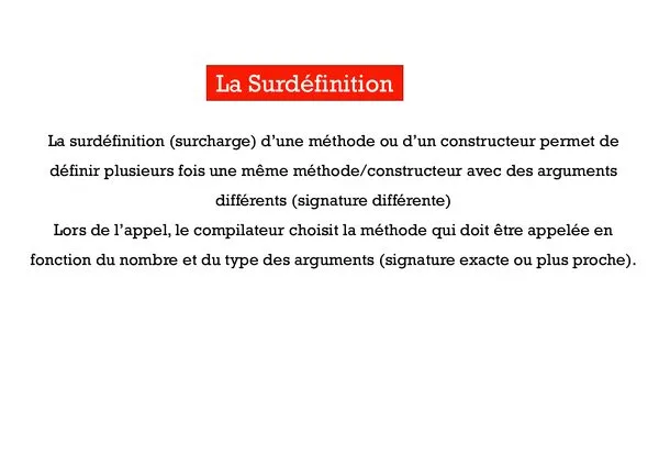 Cours et exercices : La surdéfinition des méthodes et constructeurs – Programmation Java