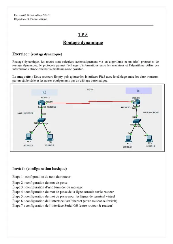 TP 5: Routage dynamique باستخدام RIP V2 – Réseaux