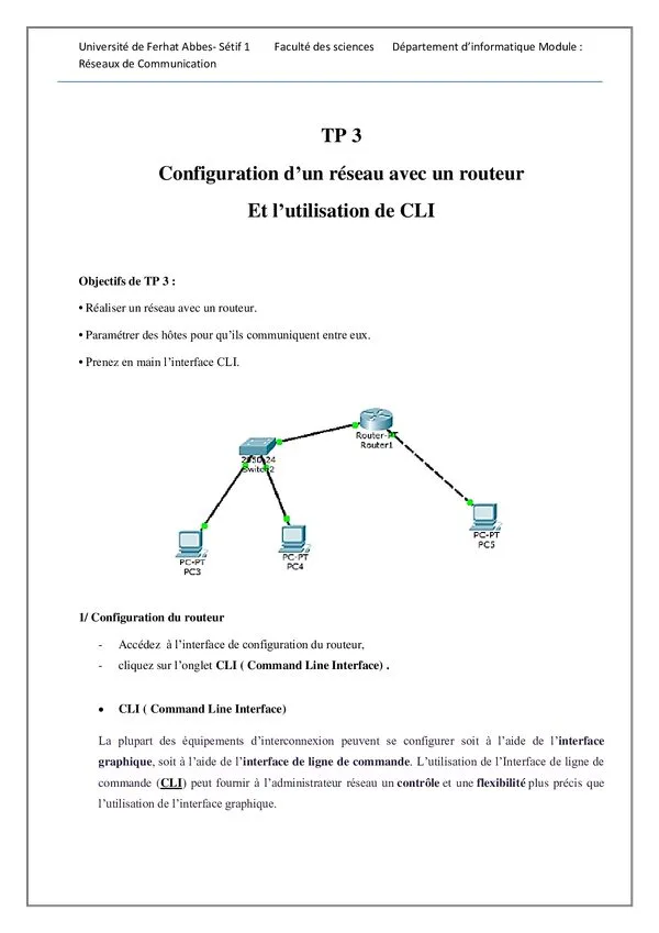 TP 3 : Configuration d’un réseau avec un routeur et utilisation de CLI – Réseaux de Communication