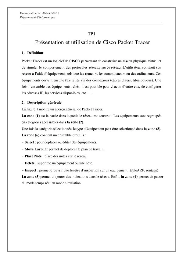 TP1: Présentation et utilisation de Cisco Packet Tracer – Réseaux