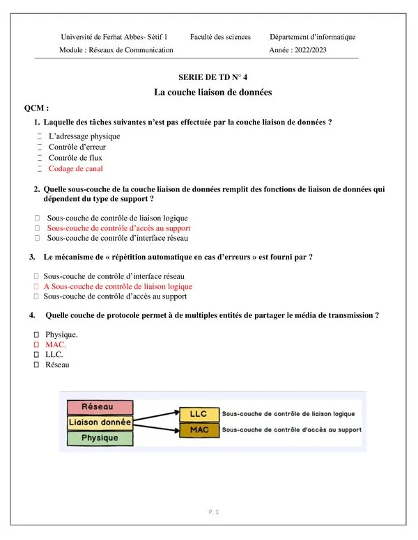 سلسلة TD 4: الطبقة liaison de données – مقياس Réseaux de Communication