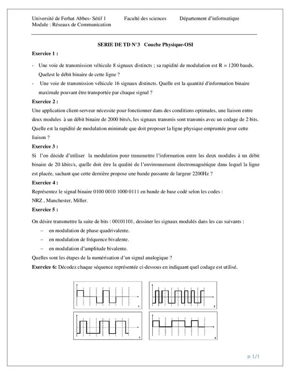 سلسلة TD: Couche Physique-OSI – Réseaux de Communication – شبكات الاتصال